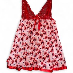 Red Floral Mesh Babydoll Tank Top